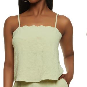 Iris Scalloped Trim Green Airy Crepe Knit Cami